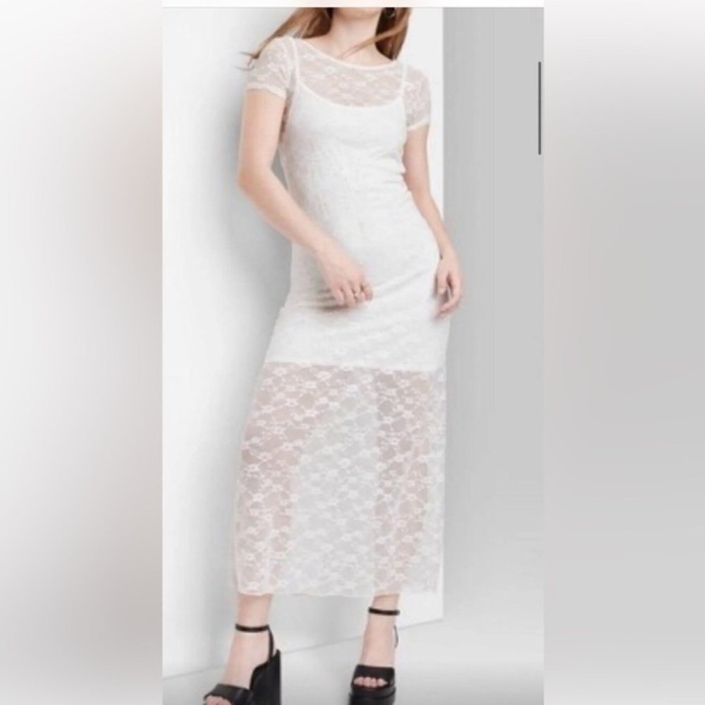 Wild fable Short Sleeve Maxi Dress White Lace Large NWT